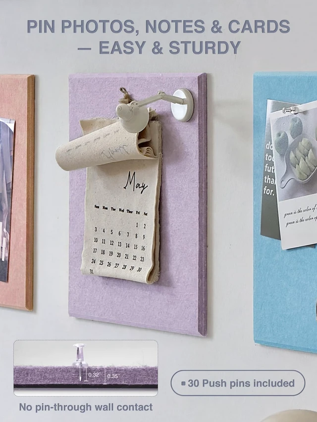 Alt view image 2 of 7 - Felt Bulletin Board Tiles, 6 Pack Decorative Pin Board for Wall | 11.8 x 11.8 Inches Cork Board Alternative, Easy Setup with 30 Push Pins & 36 Adhesive Tabs, Modern Stylish Memo Photo Board