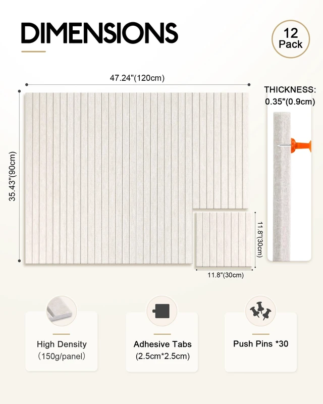 Alt view image 2 of 7 - Large Felt Bulletin Board 48" x 36", 12 Pack Cork Boards for Walls with 30 Pushpins, 80 Adhesive Tabs, Cork Board Alternative for Home Office Classroom Decor (Oatmeal)