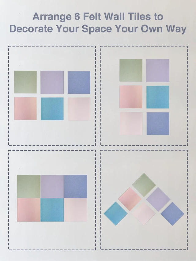 Alt view image 5 of 7 - Felt Bulletin Board Tiles, 6 Pack Decorative Pin Board for Wall | 11.8 x 11.8 Inches Cork Board Alternative, Easy Setup with 30 Push Pins & 36 Adhesive Tabs, Modern Stylish Memo Photo Board