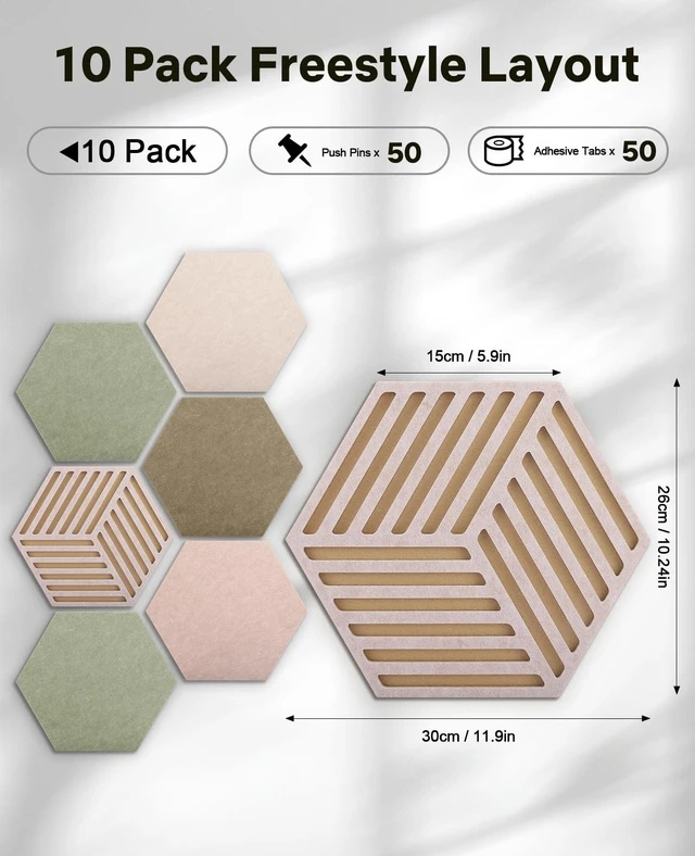 Alt view image 3 of 7 - Hexagon Cork Bulletin Board Tiles, Felt Pin Board | Wall Panels for Vision, Message Center, Picture and Prayer Board(Linen Dusk)