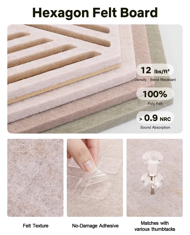 Alt view image 2 of 7 - Hexagon Cork Bulletin Board Tiles, Felt Pin Board | Wall Panels for Vision, Message Center, Picture and Prayer Board(Linen Dusk)