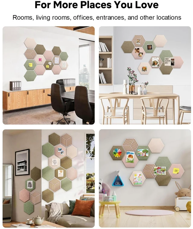 Alt view image 7 of 7 - Hexagon Cork Bulletin Board Tiles, Felt Pin Board | Wall Panels for Vision, Message Center, Picture and Prayer Board(Linen Dusk)