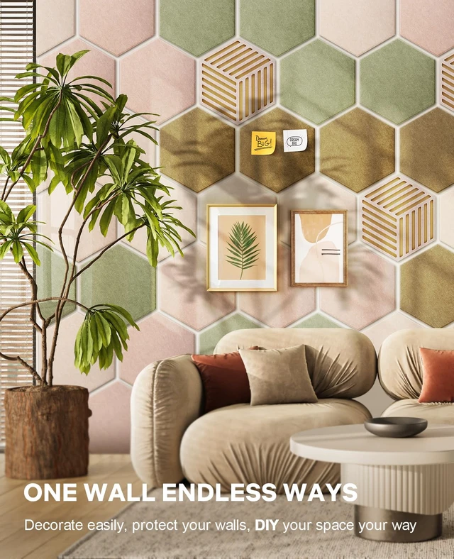 Alt view image 6 of 7 - Hexagon Cork Bulletin Board Tiles, Felt Pin Board | Wall Panels for Vision, Message Center, Picture and Prayer Board(Linen Dusk)