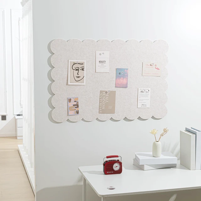 Alt view image 4 of 6 - Scalloped Felt Bulletin Cork Board Foldable Beige 36 * 24 Inch | 3' x 2' Trifold, Self Adhesive, Picture Vision Board, Cork Alternative for Wall, Pin Bulletin Decorative for Office Bedroom