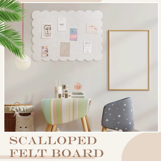 Alt view image 6 of 6 - Scalloped Felt Bulletin Cork Board Foldable Beige 36 * 24 Inch | 3' x 2' Trifold, Self Adhesive, Picture Vision Board, Cork Alternative for Wall, Pin Bulletin Decorative for Office Bedroom