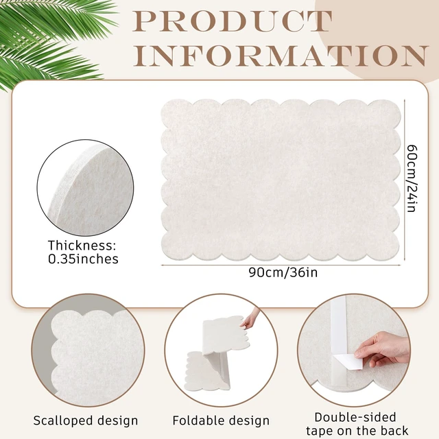 Alt view image 2 of 6 - Scalloped Felt Bulletin Cork Board Foldable Beige 36 * 24 Inch | 3' x 2' Trifold, Self Adhesive, Picture Vision Board, Cork Alternative for Wall, Pin Bulletin Decorative for Office Bedroom