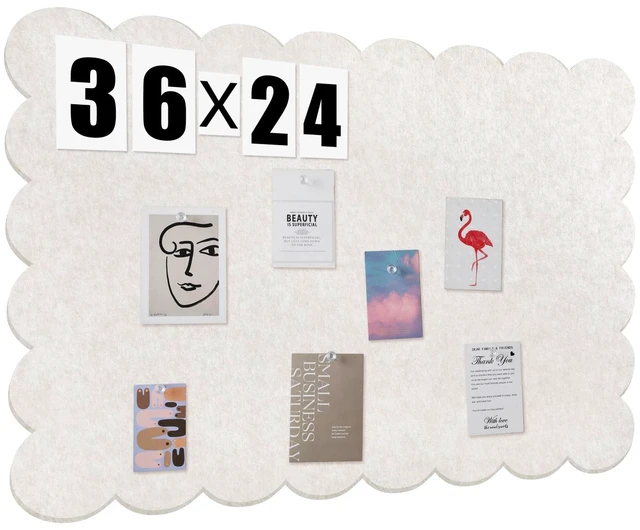 Main image of Scalloped Felt Bulletin Cork Board Foldable Beige 36 * 24 Inch | 3' x 2' Trifold, Self Adhesive, Picture Vision Board, Cork Alternative for Wall, Pin Bulletin Decorative for Office Bedroom