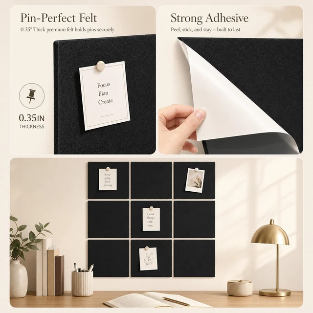 Alt view image 3 of 7 - Felt Bulletin Board Tiles, Cork Board Alternative, 48 x 36 in | 0.35 in modular felt wall tiles for notes, photos, schedules, reminders in offices, classrooms, home & office workspace