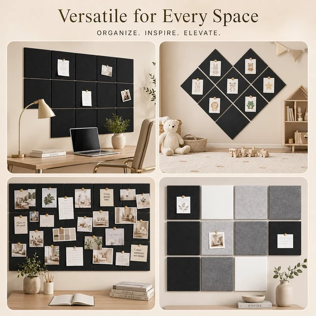 Alt view image 6 of 7 - Felt Bulletin Board Tiles, Cork Board Alternative, 48 x 36 in | 0.35 in modular felt wall tiles for notes, photos, schedules, reminders in offices, classrooms, home & office workspace