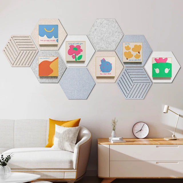 Alt view image 7 of 7 - Felt Bulletin Cork Board for Office, 12 x 10 inch, 10 Pack | Hexagon Bulletin Board Tiles, 1300g/m² Dense Felt, Fully Self Adhesive, Peel and Stick, Frameless, Modern, Office Home Decor