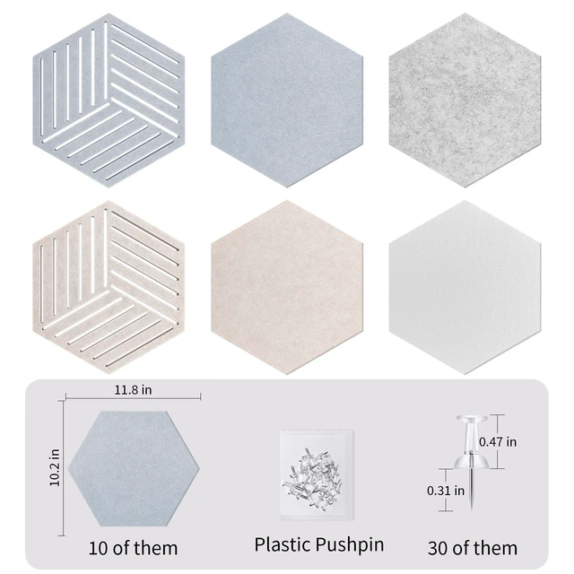 Alt view image 3 of 7 - Felt Bulletin Cork Board for Office, 12 x 10 inch, 10 Pack | Hexagon Bulletin Board Tiles, 1300g/m² Dense Felt, Fully Self Adhesive, Peel and Stick, Frameless, Modern, Office Home Decor