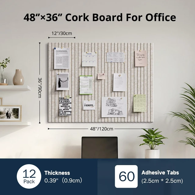 Alt view image 2 of 7 - Felt Bulletin Board 48"×36" Cork Board with 60 Adhesive Tab Oatmeal | 12 Pack Cork Boards for Office, Pin Boards For Walls, Use in Bedroom Home Classroom Decor