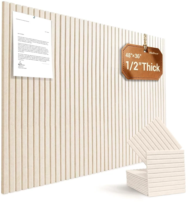 Main image of 48" x 36" Large Felt Bulletin Board 1/2" Thick, Oatmeal | 12 Pack Felt Tiles, Cork Board Alternative, 60 Adhesive Tabs, Pin Board for Home Office Decor with Easy Install