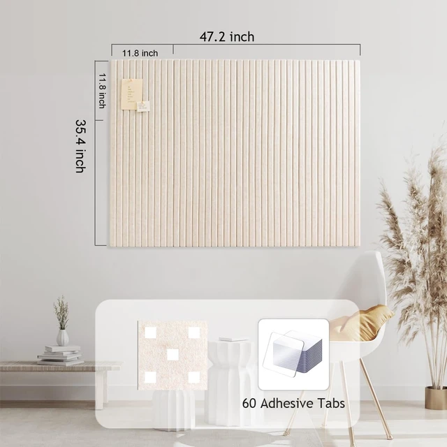 Alt view image 2 of 4 - 48" x 36" Large Felt Bulletin Board 1/2" Thick, Oatmeal | 12 Pack Felt Tiles, Cork Board Alternative, 60 Adhesive Tabs, Pin Board for Home Office Decor with Easy Install