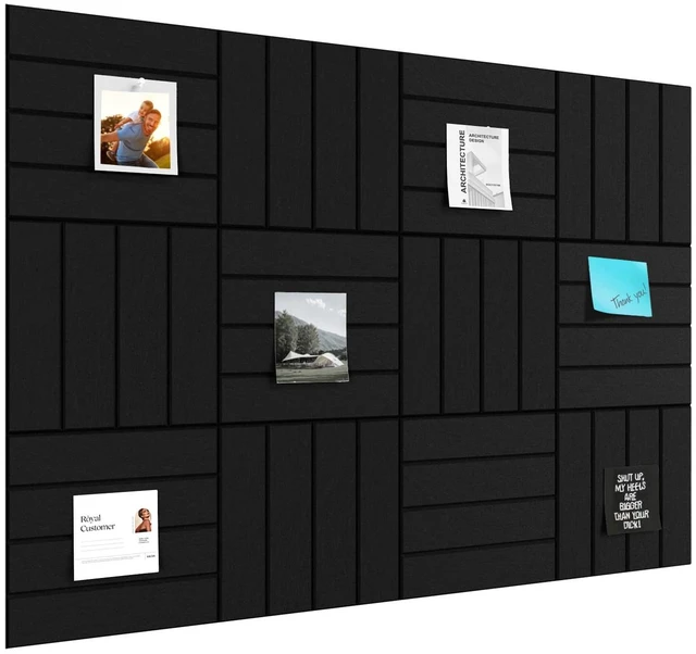 Main image of Felt Bulletin Board Wall Tiles - 12-Pack Corkboard Alternative, 48"x36" Coverage with Self-Adhesive Panels for Office & Home, Black