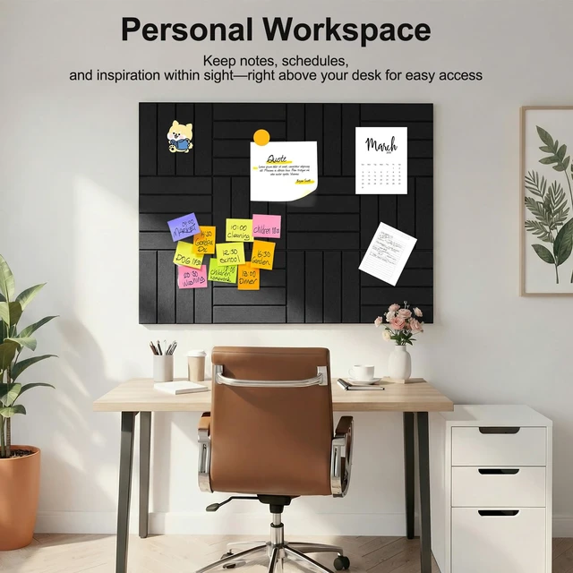 Alt view image 2 of 7 - Felt Bulletin Board Wall Tiles - 12-Pack Corkboard Alternative, 48"x36" Coverage with Self-Adhesive Panels for Office & Home, Black