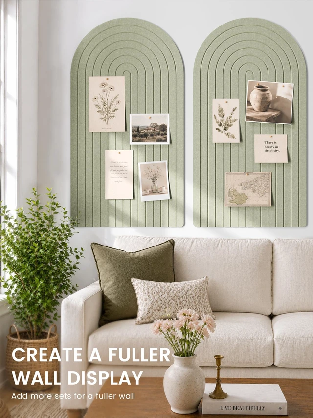 Alt view image 4 of 7 - Large Arched Felt Bulletin Board 47.2''×25.5'', Sage | Pin Board for Wall Decor, Cork Board Alternative with 36 Adhesive Tabs, Memo Board for Home Office, Bedroom, Classroom