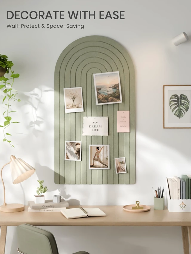 Alt view image 2 of 7 - Large Arched Felt Bulletin Board 47.2''×25.5'', Sage | Pin Board for Wall Decor, Cork Board Alternative with 36 Adhesive Tabs, Memo Board for Home Office, Bedroom, Classroom