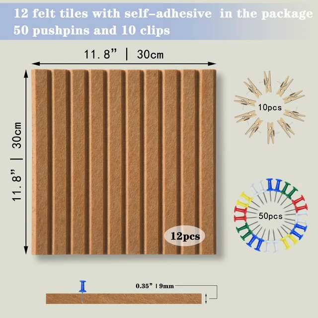 Alt view image 2 of 6 - 47" x 35" Large Felt Bulletin Board, Longan Yellow | 12 Pcs Self-Adhesive Cork Board Alternative, Pin Boards for Wall Decor, Home, Office, Classroom,Dorm