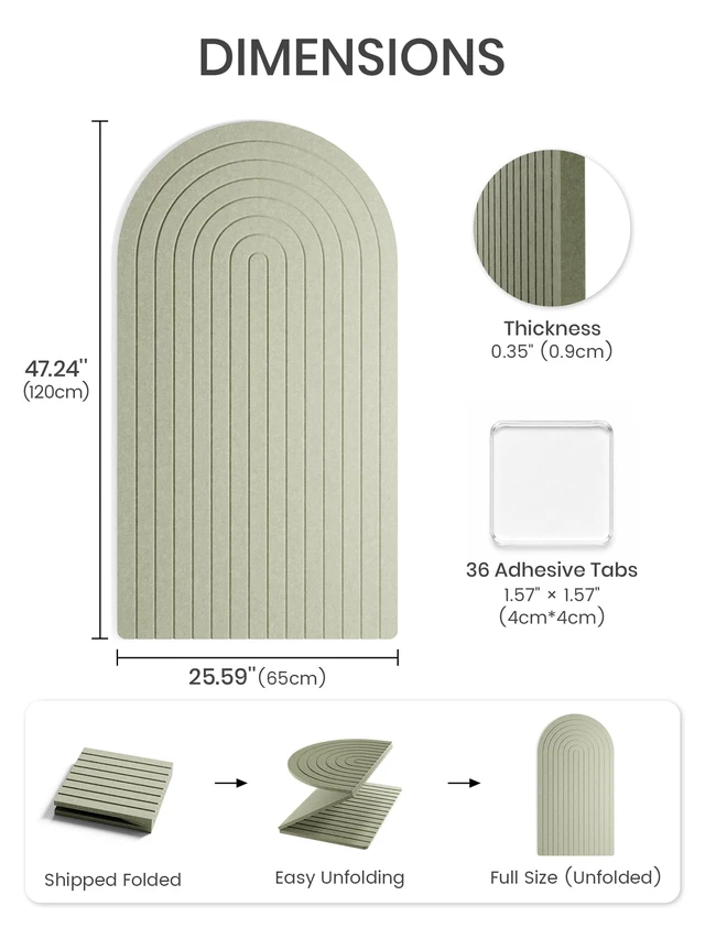 Alt view image 3 of 7 - Large Arched Felt Bulletin Board 47.2''×25.5'', Sage | Pin Board for Wall Decor, Cork Board Alternative with 36 Adhesive Tabs, Memo Board for Home Office, Bedroom, Classroom