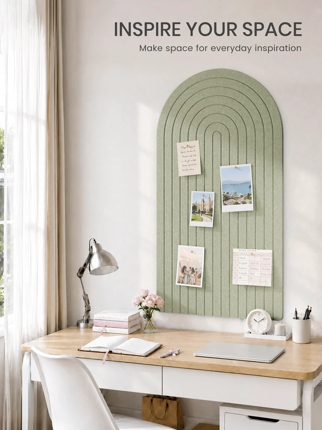 Alt view image 6 of 7 - Large Arched Felt Bulletin Board 47.2''×25.5'', Sage | Pin Board for Wall Decor, Cork Board Alternative with 36 Adhesive Tabs, Memo Board for Home Office, Bedroom, Classroom