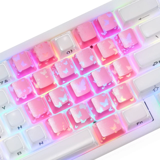 Main image of XVX Butterfly Shine Through Keycaps, Love Theme Cute Custom Keycaps, Blank OEM Profile IMD Translucent Keycap, Anime Style, for MX Switches Mechanical Keyboard, PinkOnly 21 Keys
