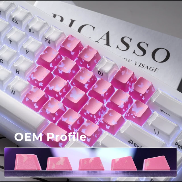 Alt view image 5 of 6 - XVX Butterfly Shine Through Keycaps, Love Theme Cute Custom Keycaps, Blank OEM Profile IMD Translucent Keycap, Anime Style, for MX Switches Mechanical Keyboard, PinkOnly 21 Keys