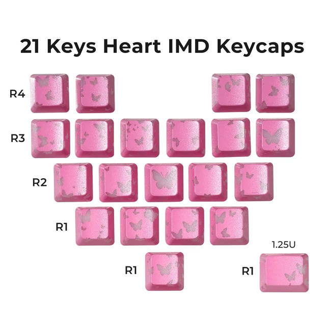 Alt view image 3 of 6 - XVX Butterfly Shine Through Keycaps, Love Theme Cute Custom Keycaps, Blank OEM Profile IMD Translucent Keycap, Anime Style, for MX Switches Mechanical Keyboard, PinkOnly 21 Keys