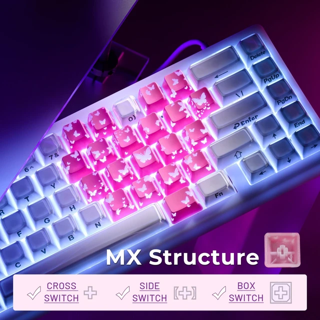 Alt view image 6 of 6 - XVX Butterfly Shine Through Keycaps, Love Theme Cute Custom Keycaps, Blank OEM Profile IMD Translucent Keycap, Anime Style, for MX Switches Mechanical Keyboard, PinkOnly 21 Keys