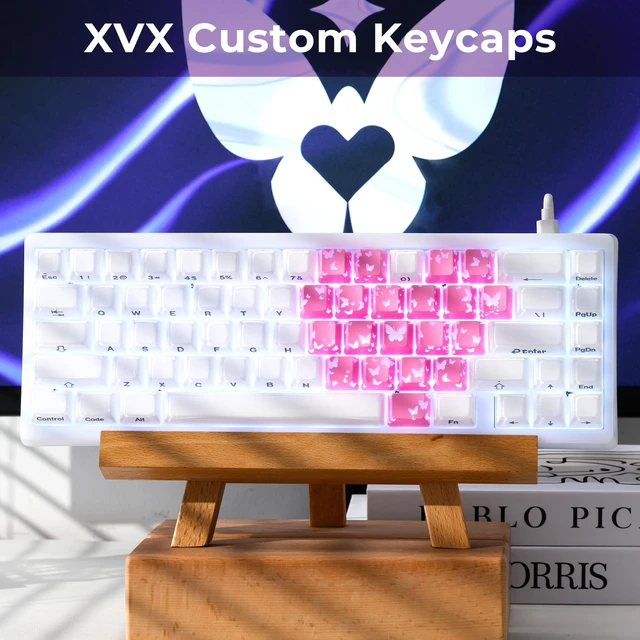 Alt view image 4 of 6 - XVX Butterfly Shine Through Keycaps, Love Theme Cute Custom Keycaps, Blank OEM Profile IMD Translucent Keycap, Anime Style, for MX Switches Mechanical Keyboard, PinkOnly 21 Keys