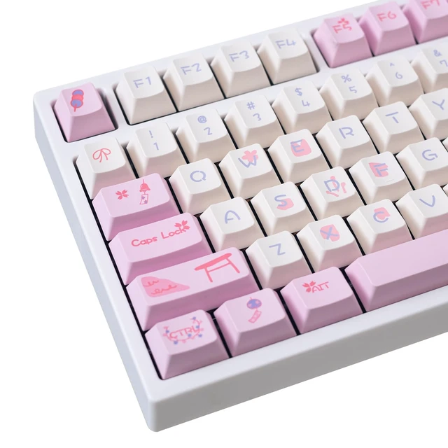 Alt view image 4 of 5 - Pink Cherry Blossom Theme Keycaps Set, 133 Keys, Cherry Profile | PBT Thermal Sublimation Keycap Set for 61/64/68/75/80/84/87/98/104/108 Layout Mechanical Gaming Keyboard (Pink)