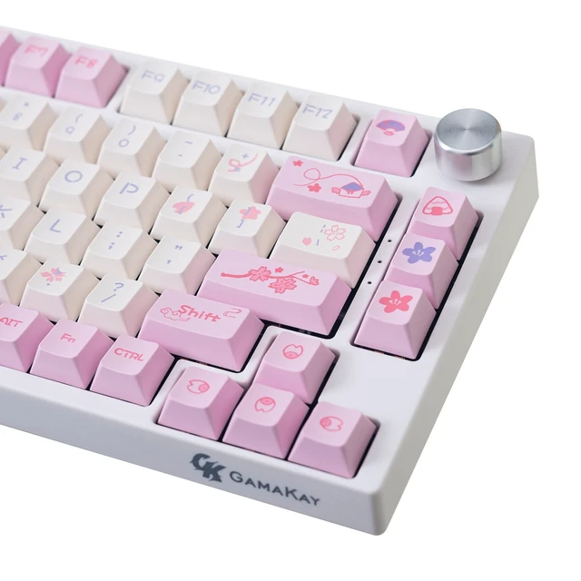 Alt view image 3 of 5 - Pink Cherry Blossom Theme Keycaps Set, 133 Keys, Cherry Profile | PBT Thermal Sublimation Keycap Set for 61/64/68/75/80/84/87/98/104/108 Layout Mechanical Gaming Keyboard (Pink)