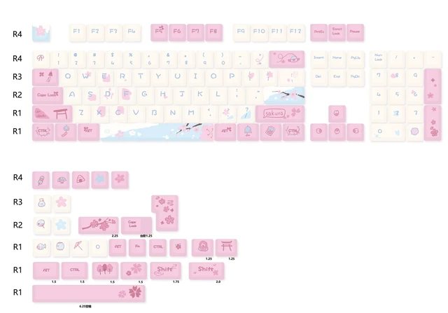 Alt view image 5 of 5 - Pink Cherry Blossom Theme Keycaps Set, 133 Keys, Cherry Profile | PBT Thermal Sublimation Keycap Set for 61/64/68/75/80/84/87/98/104/108 Layout Mechanical Gaming Keyboard (Pink)