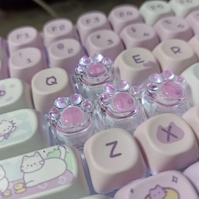 Alt view image 6 of 7 - Cat Claw Keycap Cute Drip Glue Backlight Keycaps DIY ESC Arrow Key Keycap Replacement for Cherry MX Gaming Mechanical Keyboard (Pink Transparent)