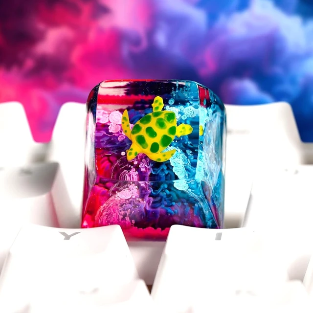 Alt view image 4 of 7 - Sea Turtle Pink Blue Coral Reef Artisan Keycap, 1U ESC, R1 SA Profile, Custom Handmade Resin Key Cap for Cherry MX Mechanical Keyboard, Cool Tech Gift for Men, Dad, Gamers and Ocean Lovers