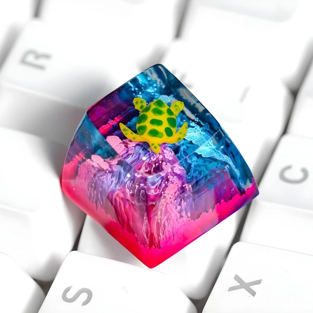 Alt view image 5 of 7 - Sea Turtle Pink Blue Coral Reef Artisan Keycap, 1U ESC, R1 SA Profile, Custom Handmade Resin Key Cap for Cherry MX Mechanical Keyboard, Cool Tech Gift for Men, Dad, Gamers and Ocean Lovers