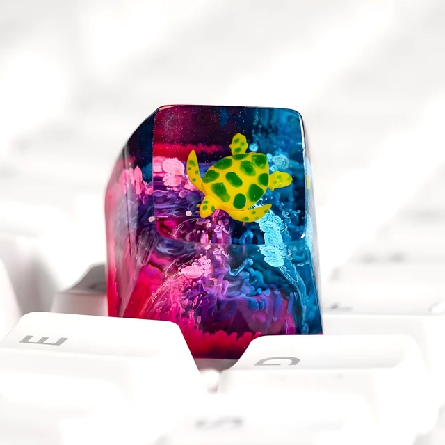 Alt view image 6 of 7 - Sea Turtle Pink Blue Coral Reef Artisan Keycap, 1U ESC, R1 SA Profile, Custom Handmade Resin Key Cap for Cherry MX Mechanical Keyboard, Cool Tech Gift for Men, Dad, Gamers and Ocean Lovers