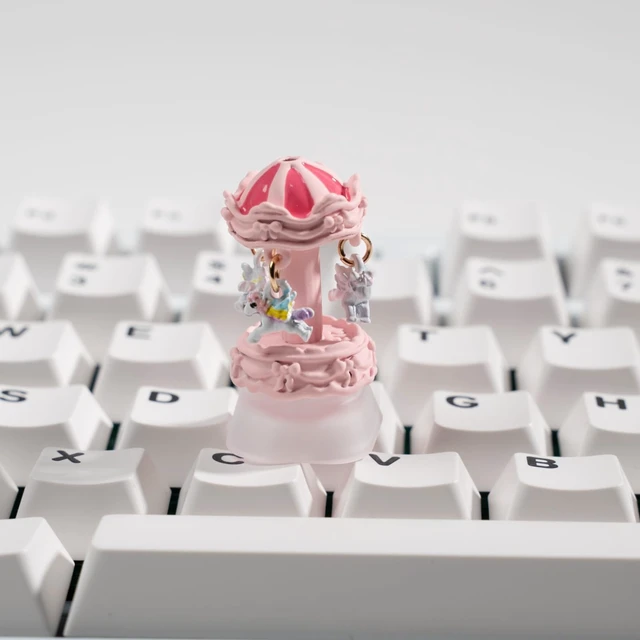 Alt view image 4 of 7 - Artisan Carousel Keycap for Mechanical Keyboards, Pink Rotatable Design with RGB Bottom Glow, Hand-Painted Resin, 1U Size, MX Switch Compatible, Decompressing Gaming Keycap (XZMM-01)