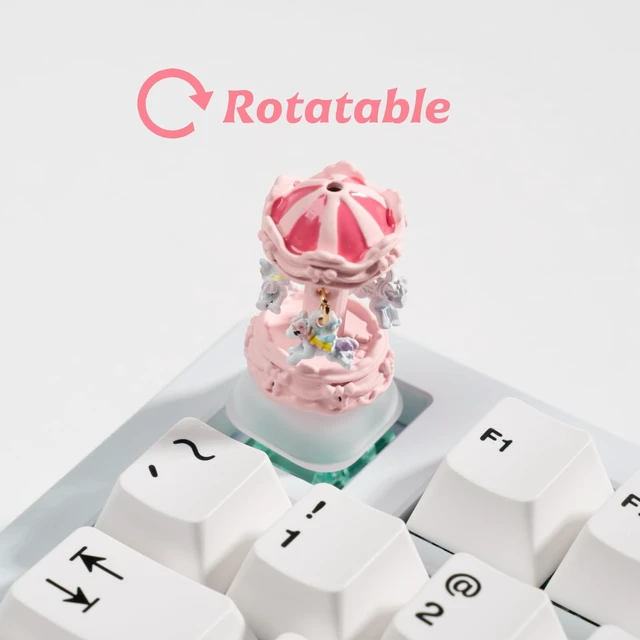 Alt view image 2 of 7 - Artisan Carousel Keycap for Mechanical Keyboards, Pink Rotatable Design with RGB Bottom Glow, Hand-Painted Resin, 1U Size, MX Switch Compatible, Decompressing Gaming Keycap (XZMM-01)