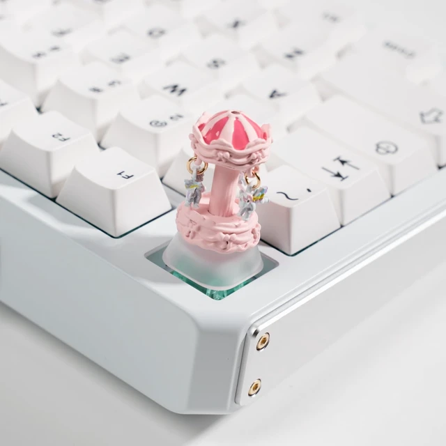 Alt view image 3 of 7 - Artisan Carousel Keycap for Mechanical Keyboards, Pink Rotatable Design with RGB Bottom Glow, Hand-Painted Resin, 1U Size, MX Switch Compatible, Decompressing Gaming Keycap (XZMM-01)