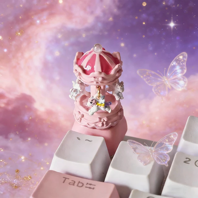 Alt view image 2 of 7 - Cute Carousel Keycap, DIY Personality Handmade Keycap, Esc Replacement Bottom, Lovely Custom Keycaps for Cherry MX Switches Mechanical Keyboard (Pink Base)