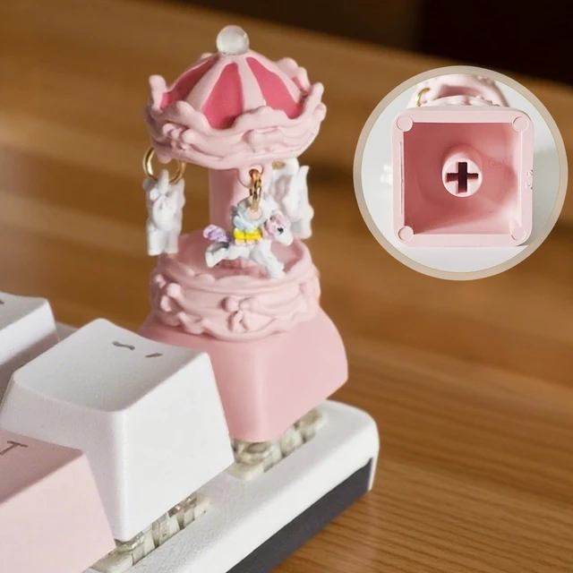 Alt view image 4 of 7 - Cute Carousel Keycap, DIY Personality Handmade Keycap, Esc Replacement Bottom, Lovely Custom Keycaps for Cherry MX Switches Mechanical Keyboard (Pink Base)