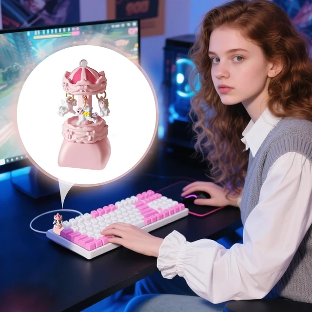 Alt view image 5 of 7 - Cute Carousel Keycap, DIY Personality Handmade Keycap, Esc Replacement Bottom, Lovely Custom Keycaps for Cherry MX Switches Mechanical Keyboard (Pink Base)