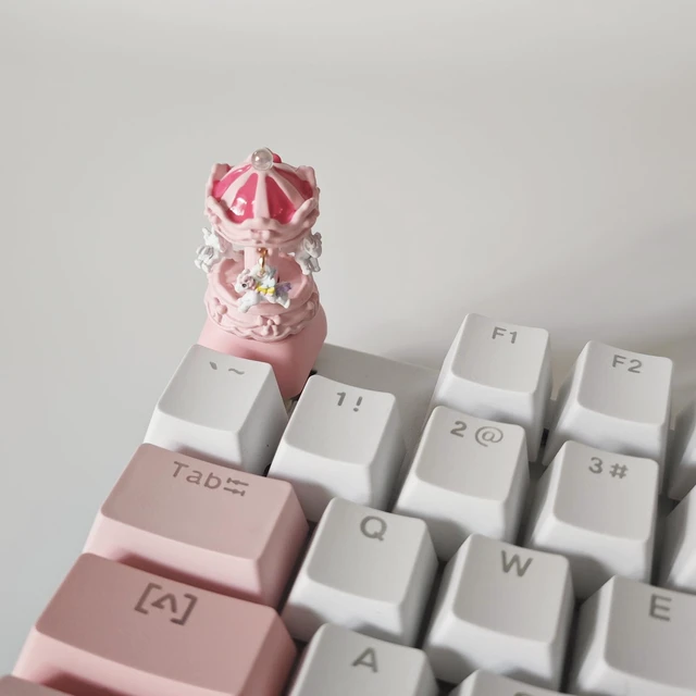 Alt view image 7 of 7 - Cute Carousel Keycap, DIY Personality Handmade Keycap, Esc Replacement Bottom, Lovely Custom Keycaps for Cherry MX Switches Mechanical Keyboard (Pink Base)