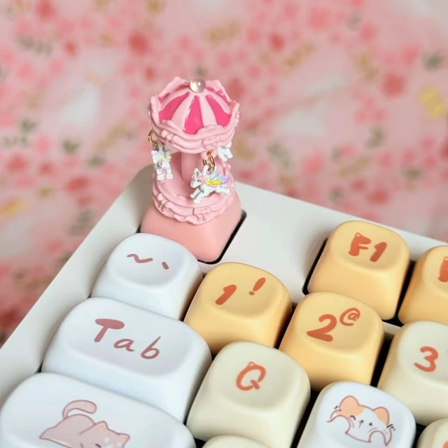 Alt view image 6 of 7 - Cute Carousel Keycap, DIY Personality Handmade Keycap, Esc Replacement Bottom, Lovely Custom Keycaps for Cherry MX Switches Mechanical Keyboard (Pink Base)