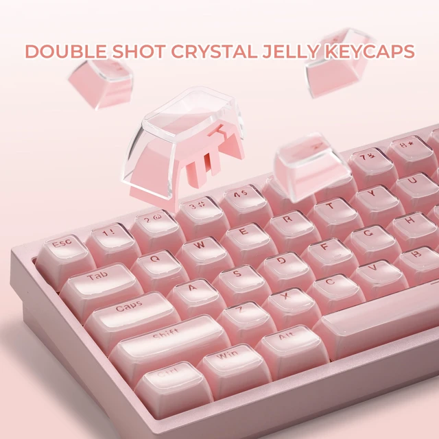 Alt view image 2 of 7 - XVX Pink Jelly Keycaps for Mechanical Keyboard, Cute Crystal Keycaps | Shine Through Keycap Set Compatible with 61/68/84/87/98/100 ANSI and ISO Layout MX Switches Mechanical Keyboard