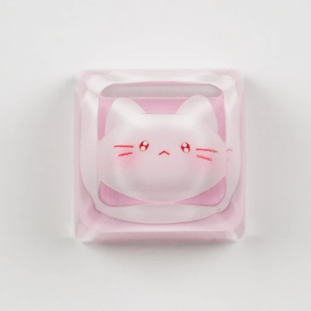 Main image of Artisan Keycaps, Pink Cat Design, 1U Resin Mechanical Keyboard Key, Shine Through Compatible Single 1U Replace Key for ESC Key Mechanical Keyboard