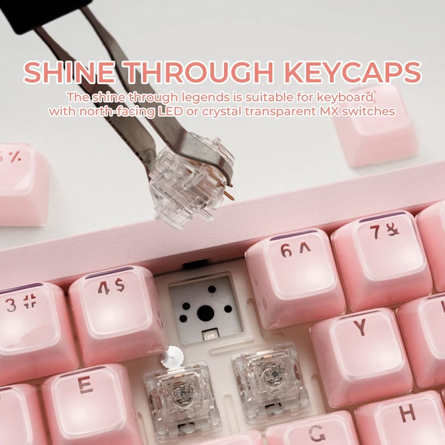 Alt view image 6 of 7 - XVX Pink Jelly Keycaps for Mechanical Keyboard, Cute Crystal Keycaps | Shine Through Keycap Set Compatible with 61/68/84/87/98/100 ANSI and ISO Layout MX Switches Mechanical Keyboard