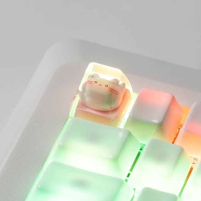 Alt view image 2 of 7 - Artisan Keycaps, Pink Cat Design, 1U Resin Mechanical Keyboard Key, Shine Through Compatible Single 1U Replace Key for ESC Key Mechanical Keyboard