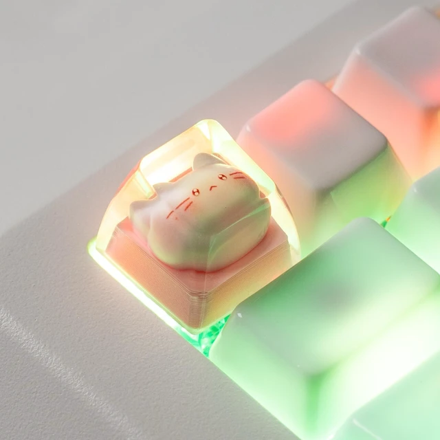 Alt view image 3 of 7 - Artisan Keycaps, Pink Cat Design, 1U Resin Mechanical Keyboard Key, Shine Through Compatible Single 1U Replace Key for ESC Key Mechanical Keyboard